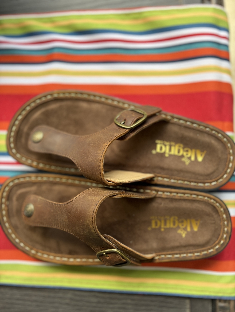 Alegria Brown Leather Thong Sandals